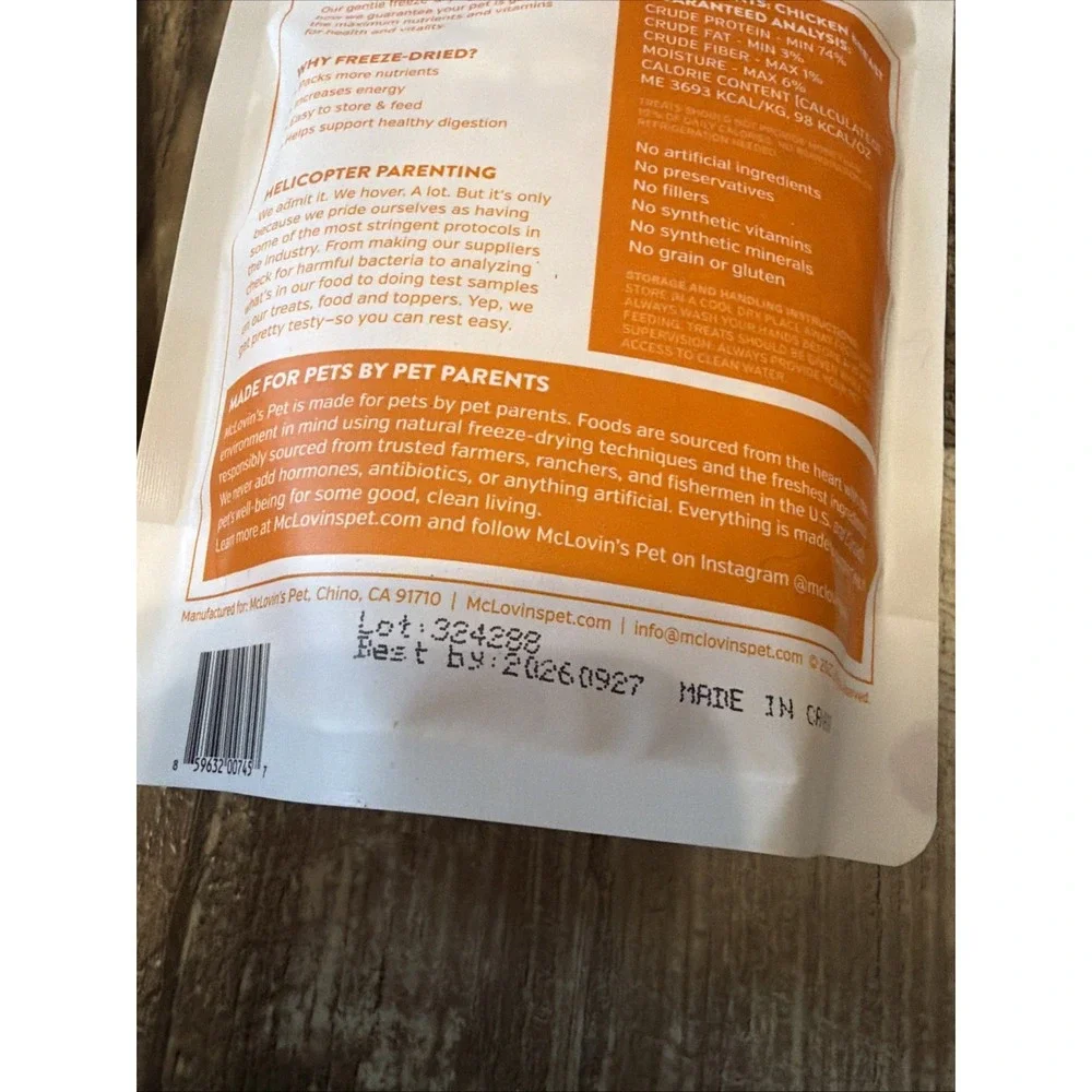 McLovins Pet Food Dog Treats Chicken Freeze Dried 3 Oz Bags (2) Exp 9/27/26